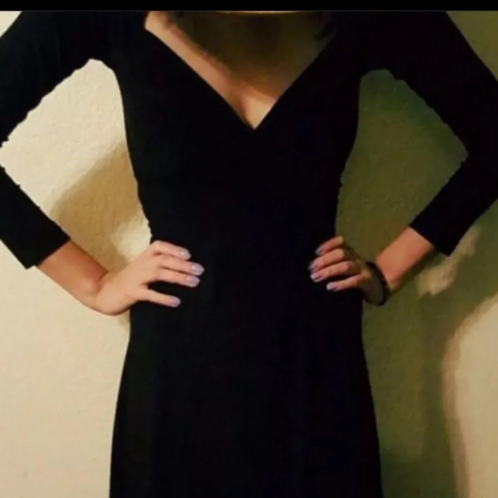 Norma Kamali Sweetheart Neckline Black Wrap Dress Stretch Jersey Long Sleeve XXL - Picture 5 of 8